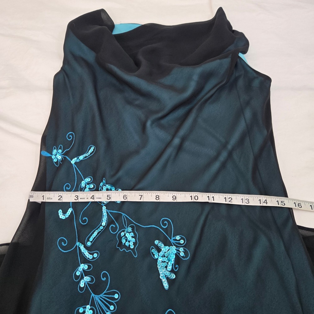 VTG 90s AGB Prom Dress 12( S/M) Black Teal‎ Cowl Neck Floral Sequin Whimsigoth - Picture 8 of 15